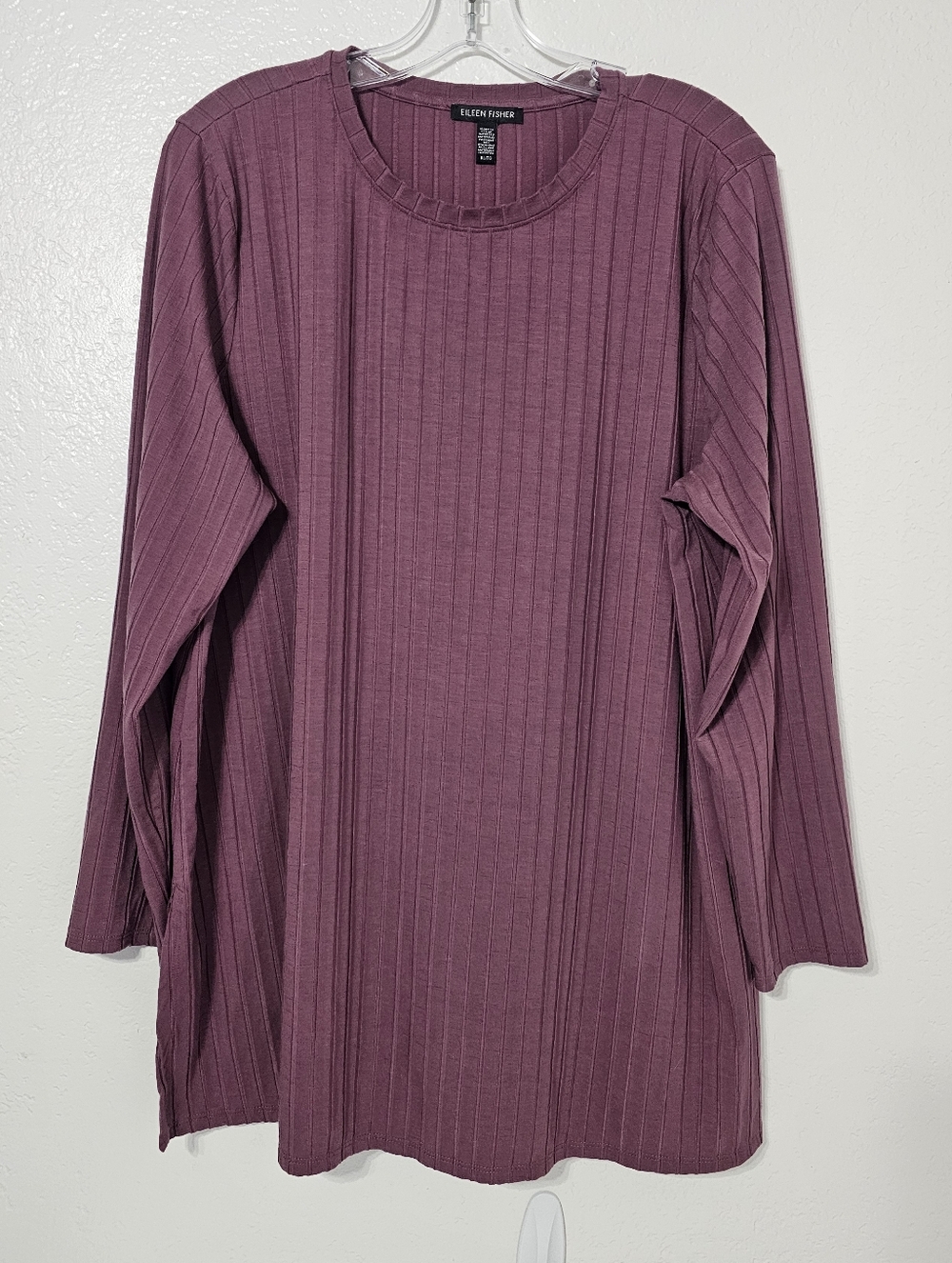 Eileen Fisher XL Ribbed Lyocell Stretch Tunic Top Mauve Purple Minimalist - Picture 2 of 8